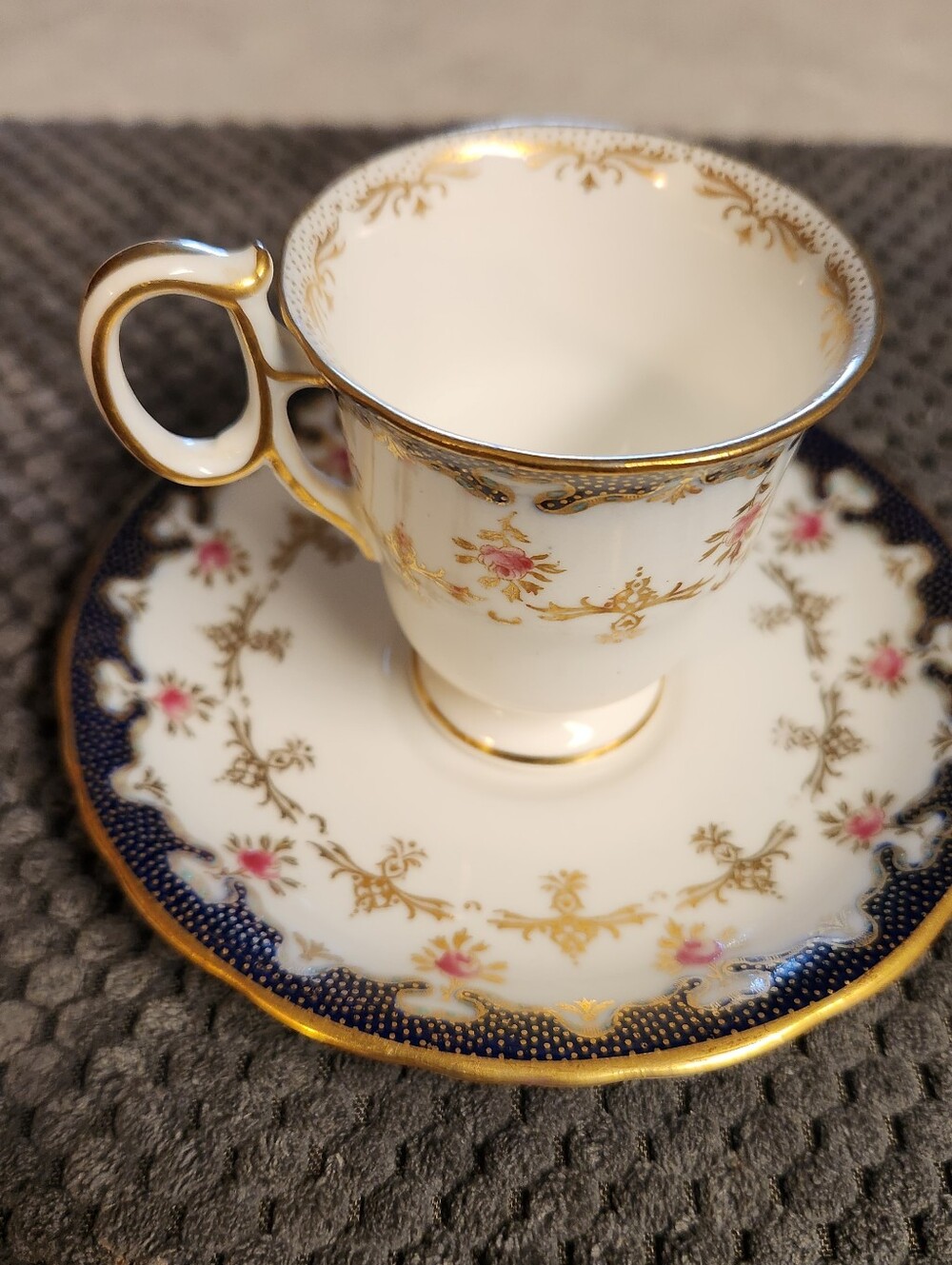 Rare Antique Wedgwood England Demitasse Cup Saucer Pattern X4854 Cobalt & Rose
